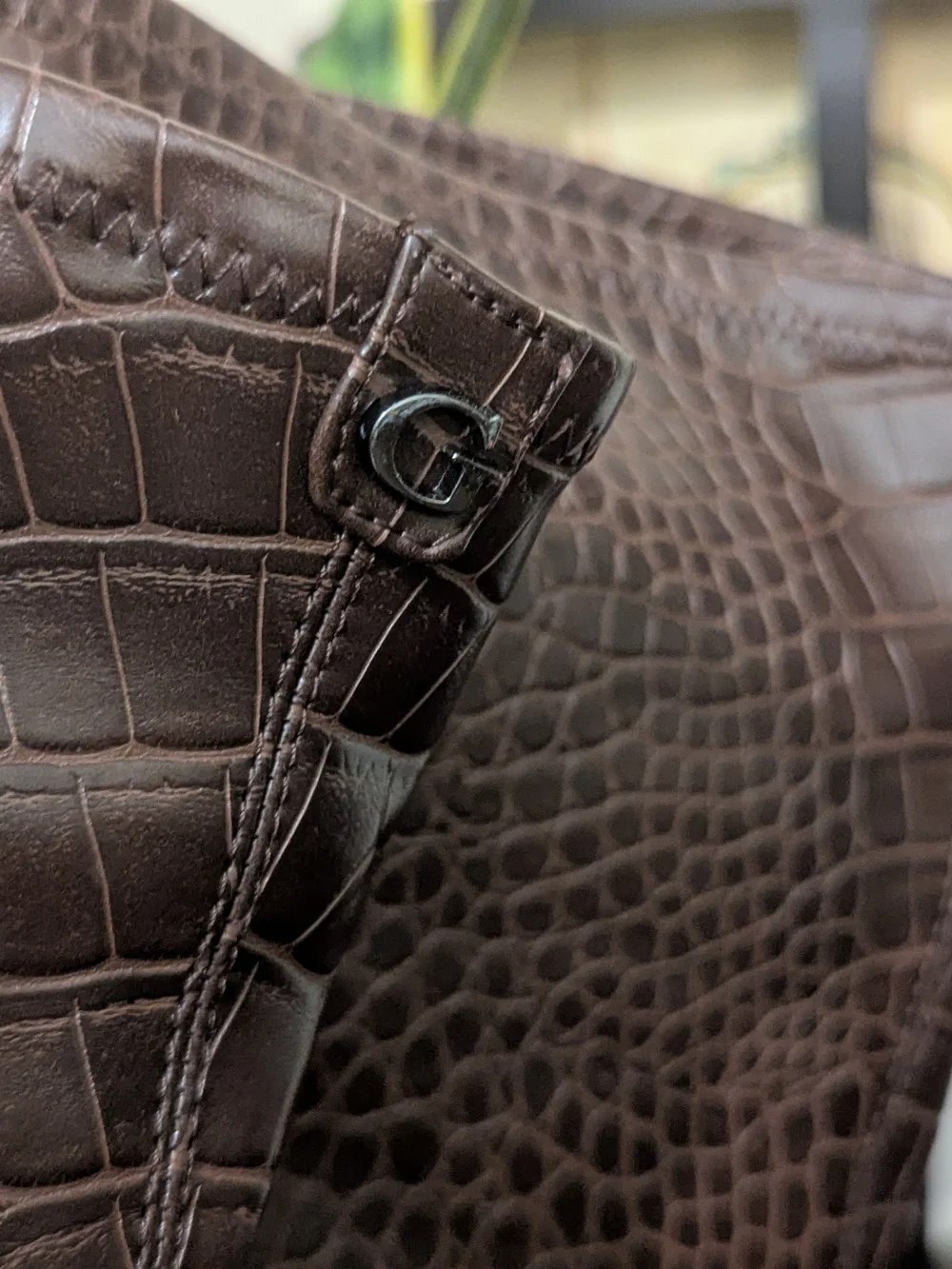 Gibson Dark Brown Croc-Embossed Over-the-Knee Stiletto Boots